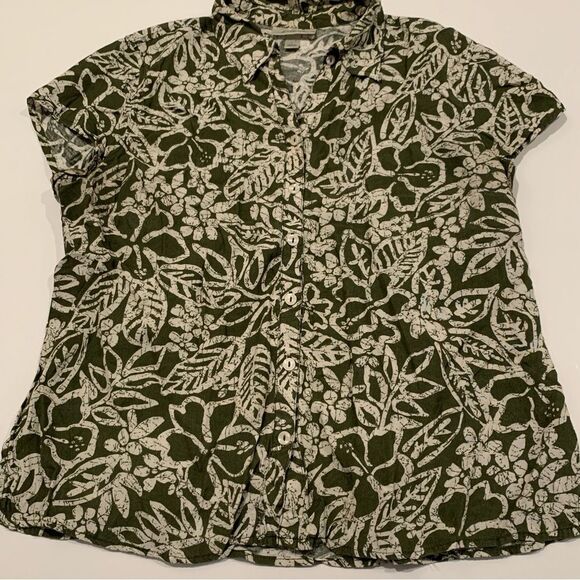 dressbarn Floral Button Front Green Beige Tropical Short Sleeve Shirt Size Large - Picture 5 of 10